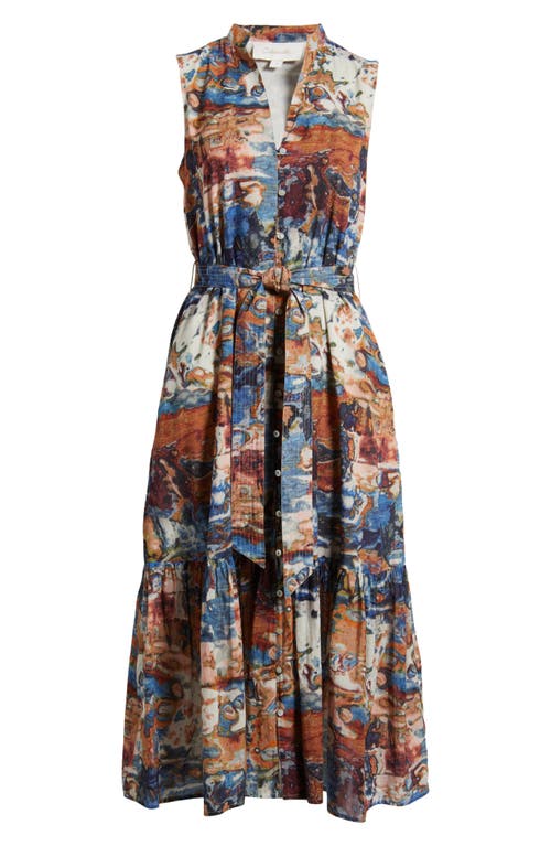 Cleobella Izora Abstract Print Organic Cotton Midi Shirtdress In Murano Print