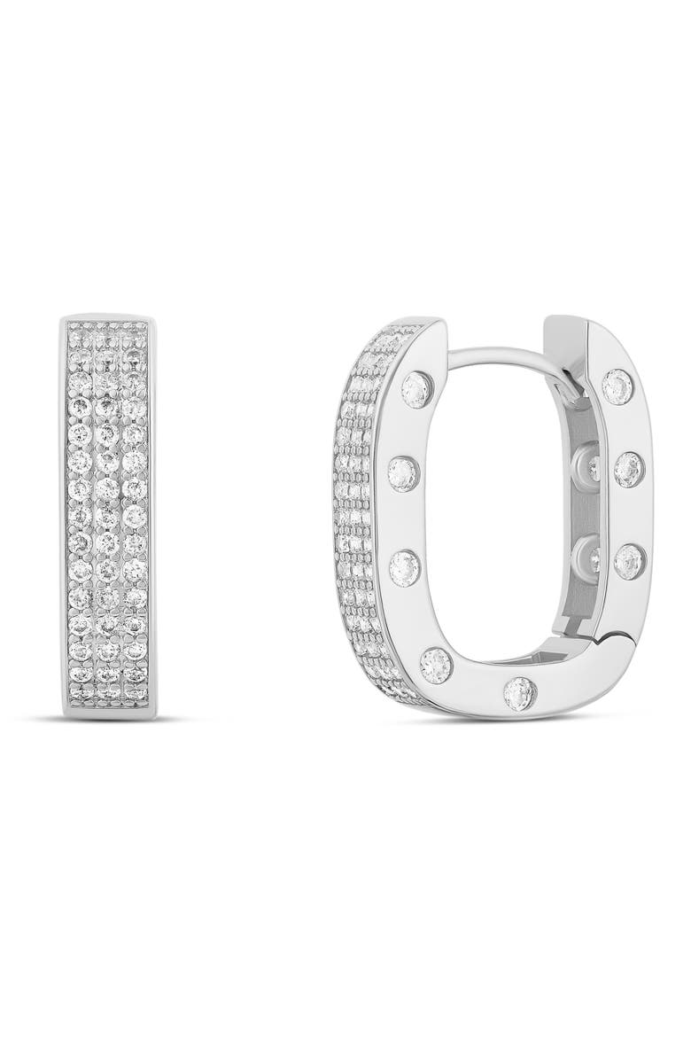 Pavé Chunky Horseshoe Hoop Earrings, Main, color, SILVER