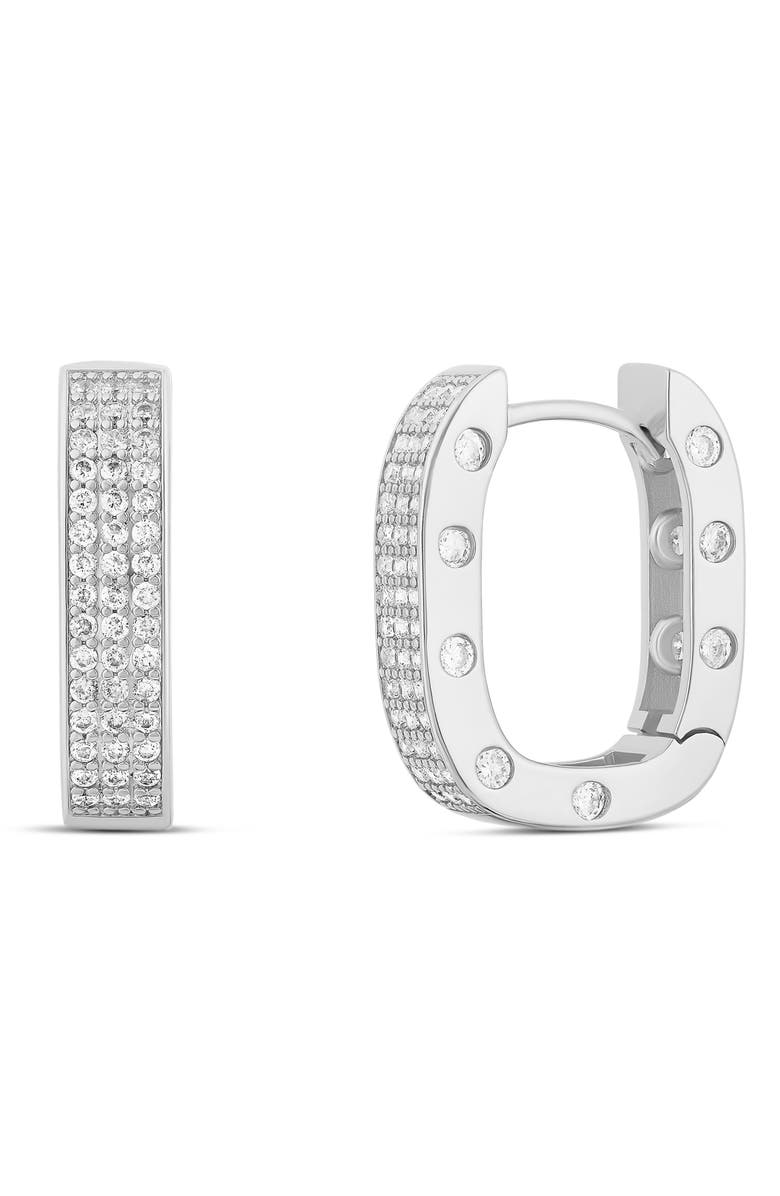 SHYMI Pavé Chunky Horseshoe Hoop Earrings, Main, color, Silver