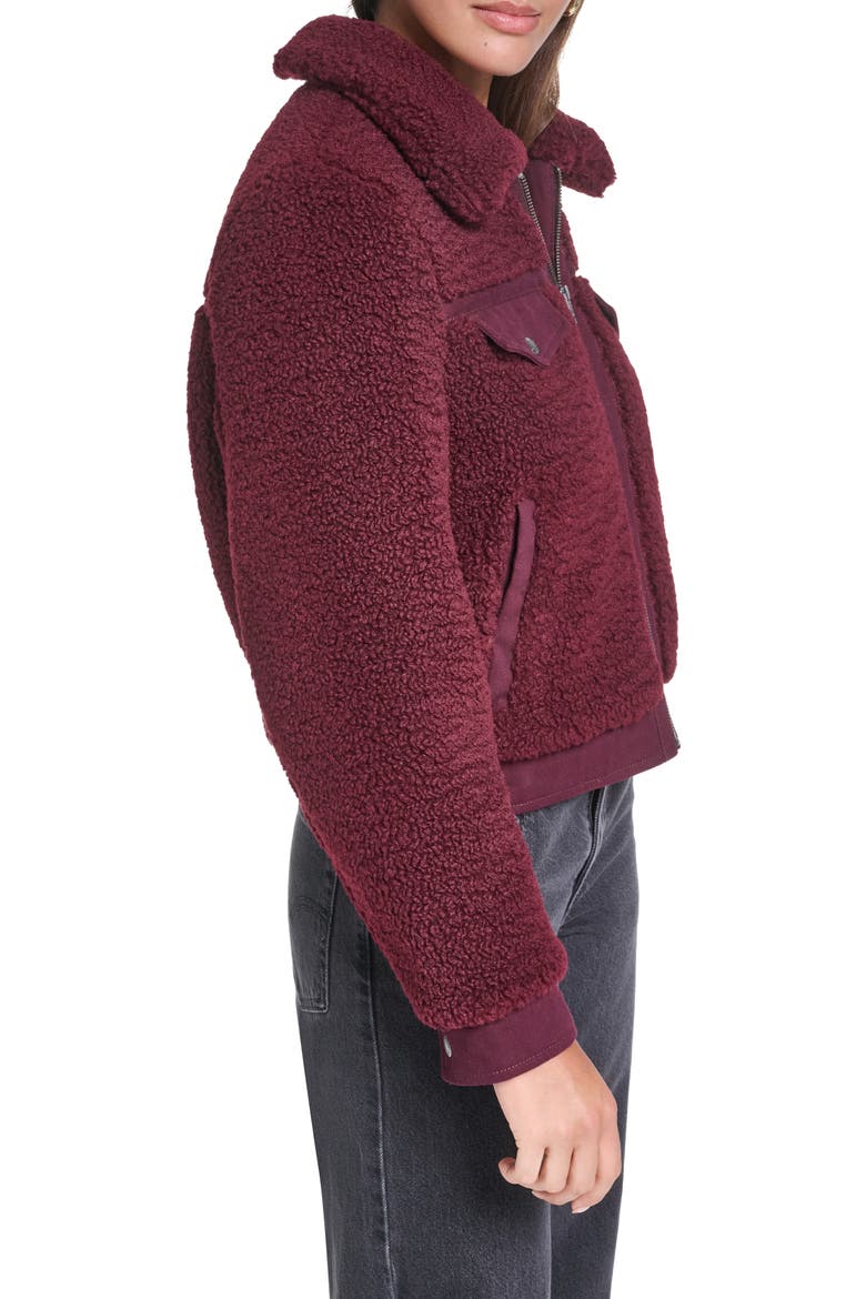 Fleece & Denim Bomber Jacket, Alternate, color, OXBLOOD