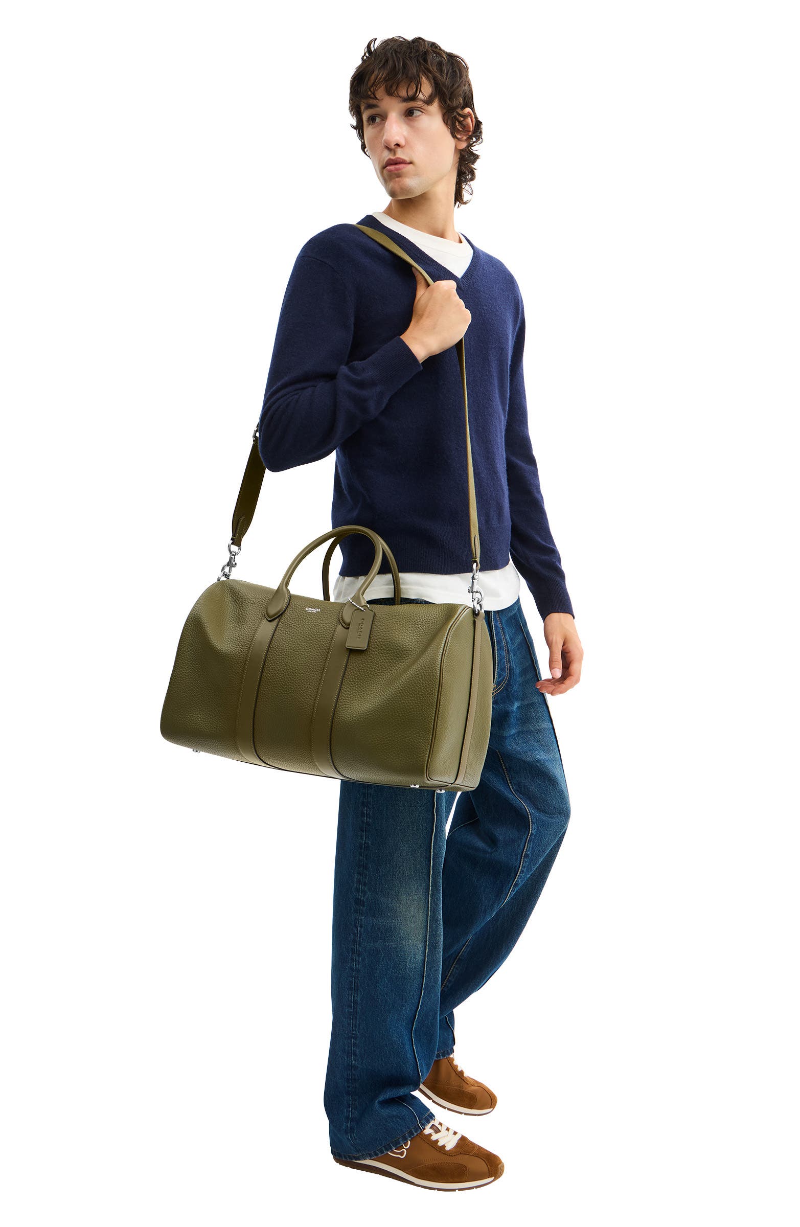 COACH Compass 45 Leather Duffle Bag, Alternate, color, Olive