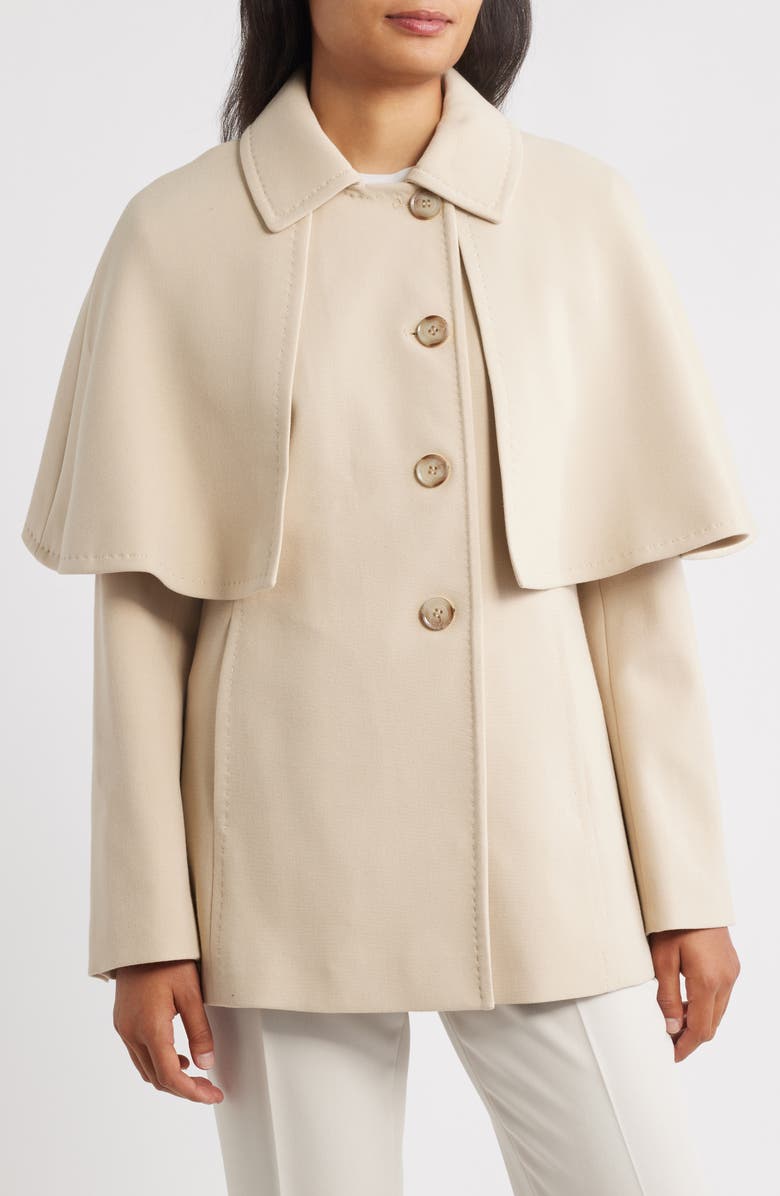Donna Karan New York Water Repellent Crepe Raincoat with Cape, Main, color, Ivory