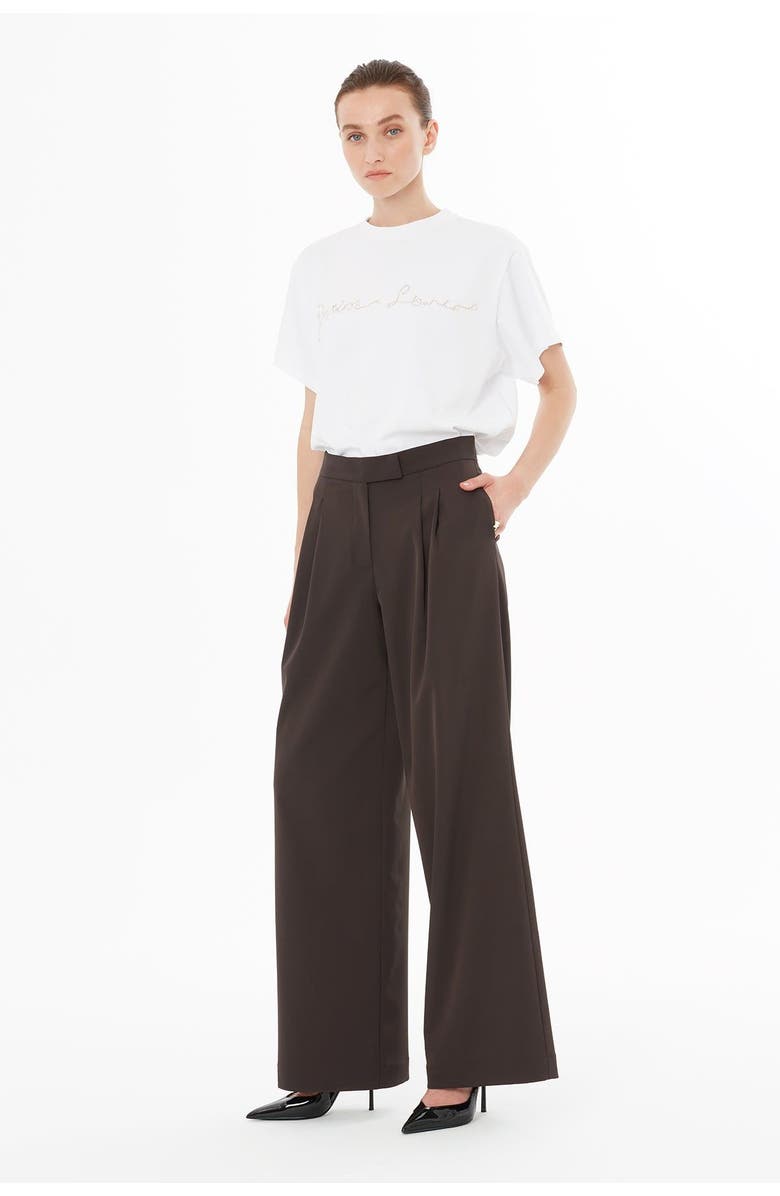 Gizia Front Pleated Wide Leg Trousers Brown, Alternate, color, Brown