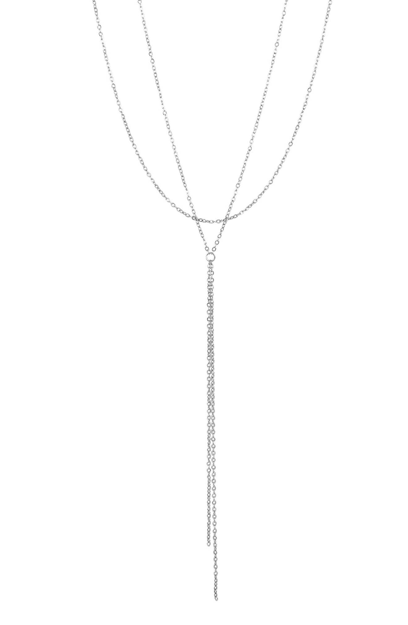 Adornia White Rhodium Plated Layered Y-Necklace