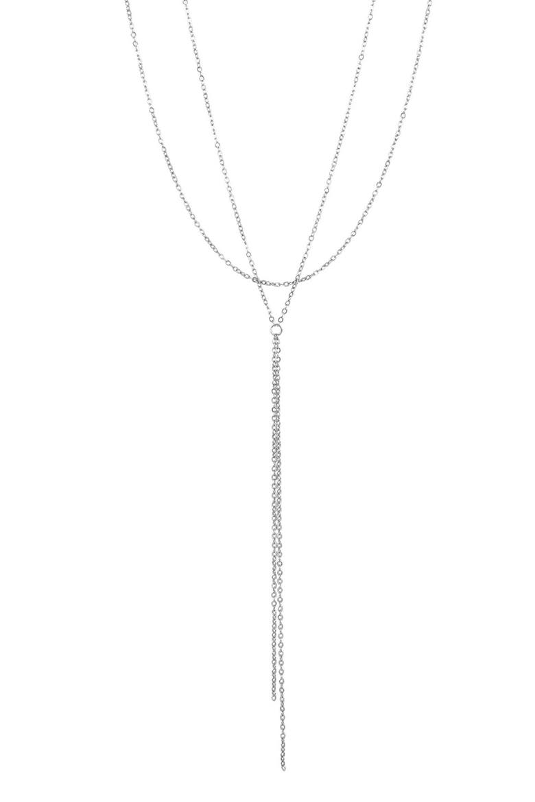 White Rhodium Plated Layered Y-Necklace, Main, color, SILVER