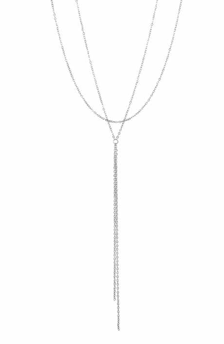 Adornia White Rhodium Plated Layered Y-Necklace