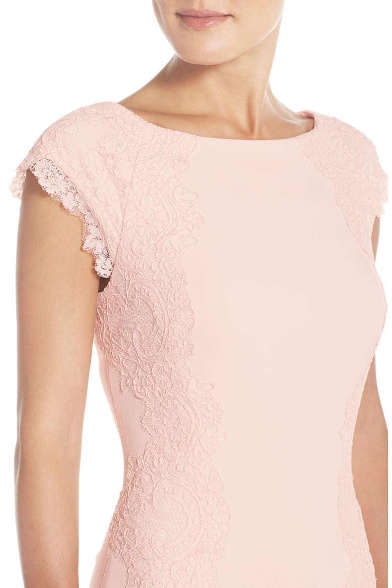Lace Detail Crepe Sheath Dress, Alternate, color, BLUSH