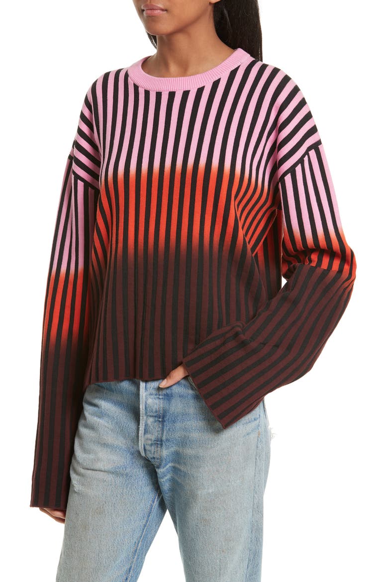 Dip Dye Stripe Crewneck Sweater, Alternate, color, CACTUS PINK MULTI