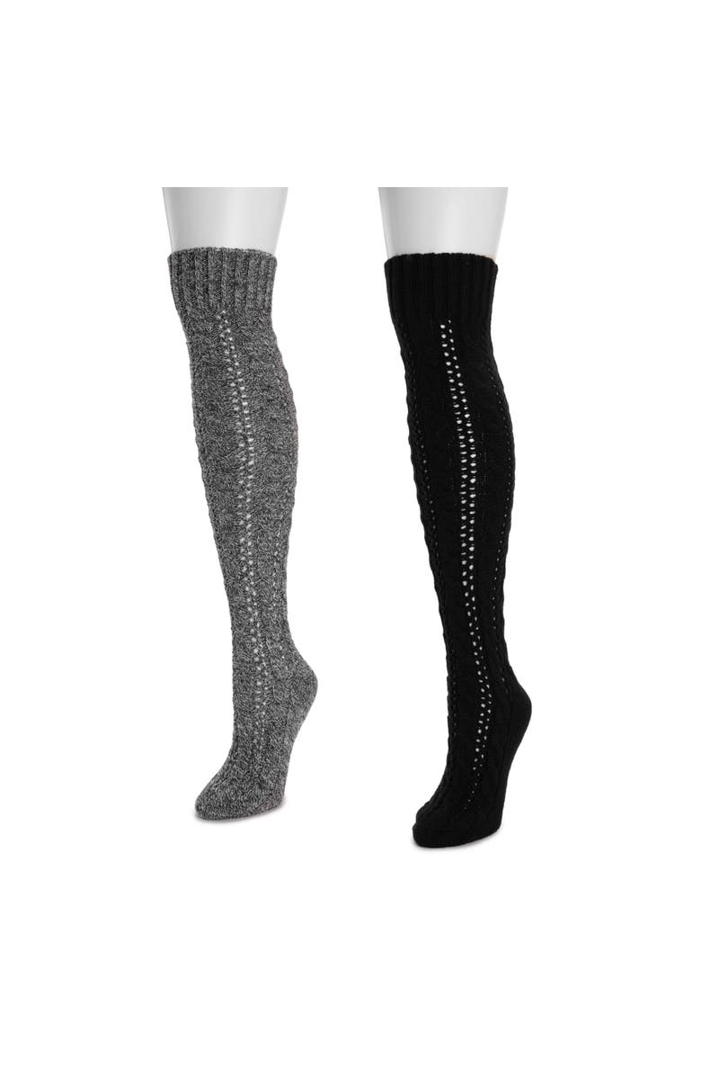 MUK LUKS Slouch Knit Cable Socks 2 Pair Pack, Alternate, color, Ebony/Ebony Marl