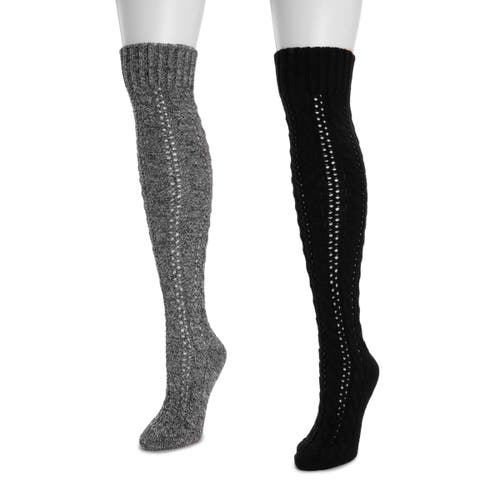 Muk Luks Slouch Knit Cable Socks 2 Pair Pack In Multi