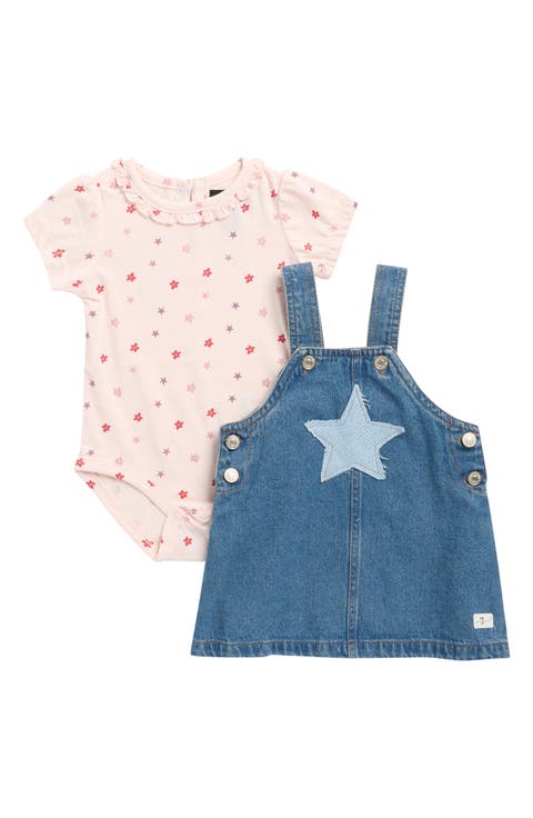 Appliqué Denim Skirtall & Ruffled Bodysuit Set