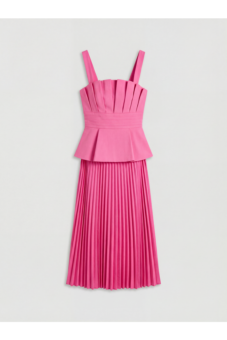 Bow Shoulder Peplum Midi Dress, Alternate, color, Pink