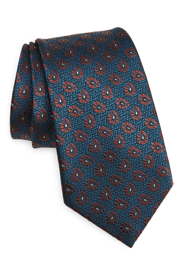 Paisley Medallion Mulberry Silk Tie, Main, color, BLUE