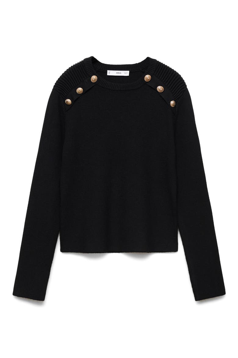 Button Shoulder Sweater, Alternate, color, BLACK