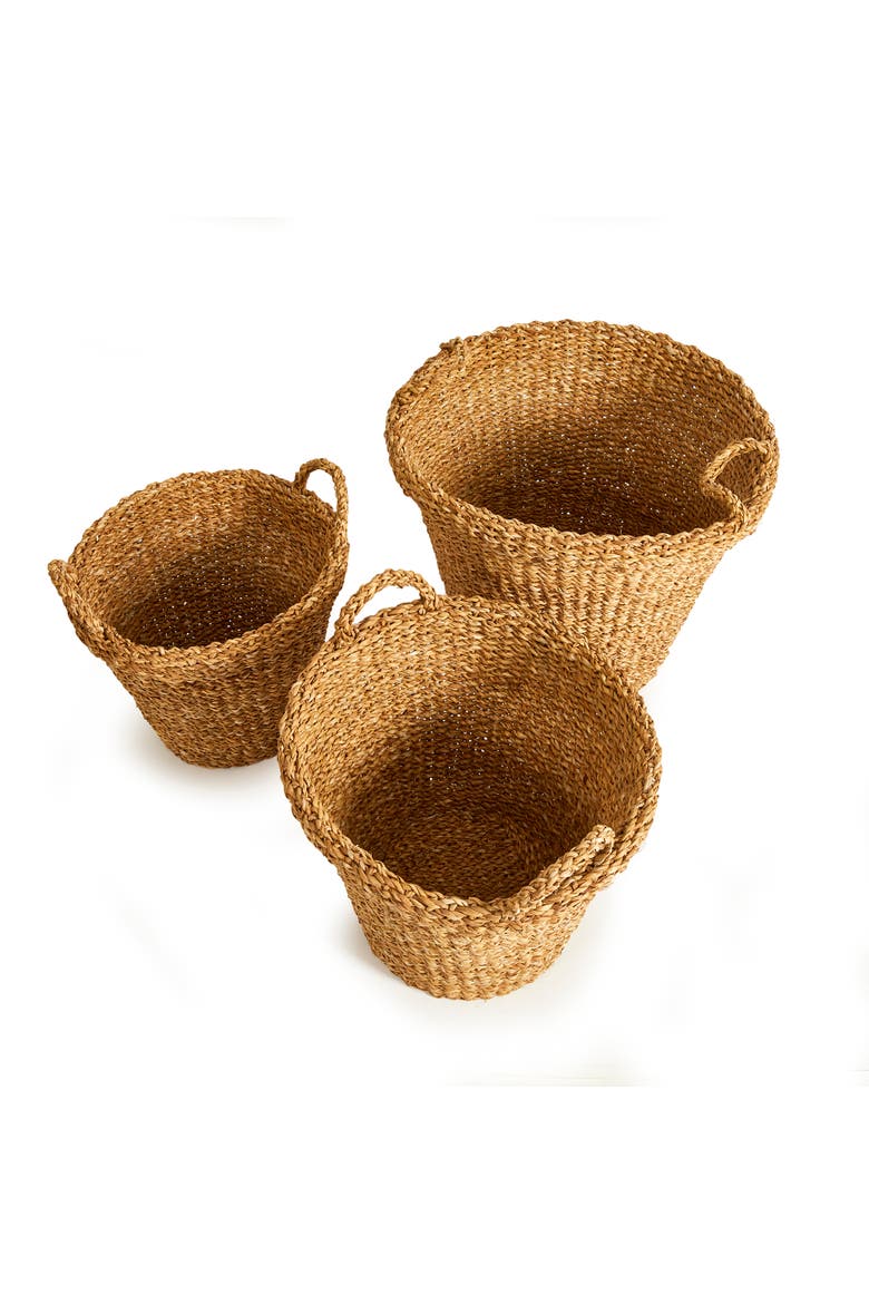 Seagrass Tapered Baskets With Handles And Cuffs Set of 3, Alternate, color, Beige