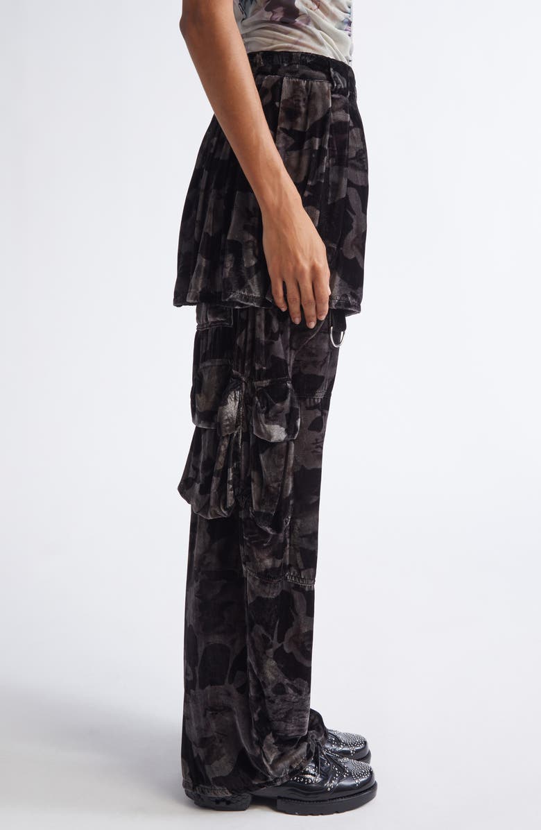 Collina Strada Lawn Plaid Skirt Overlay Cargo Pants, Alternate, color, Black Watercolor Roses