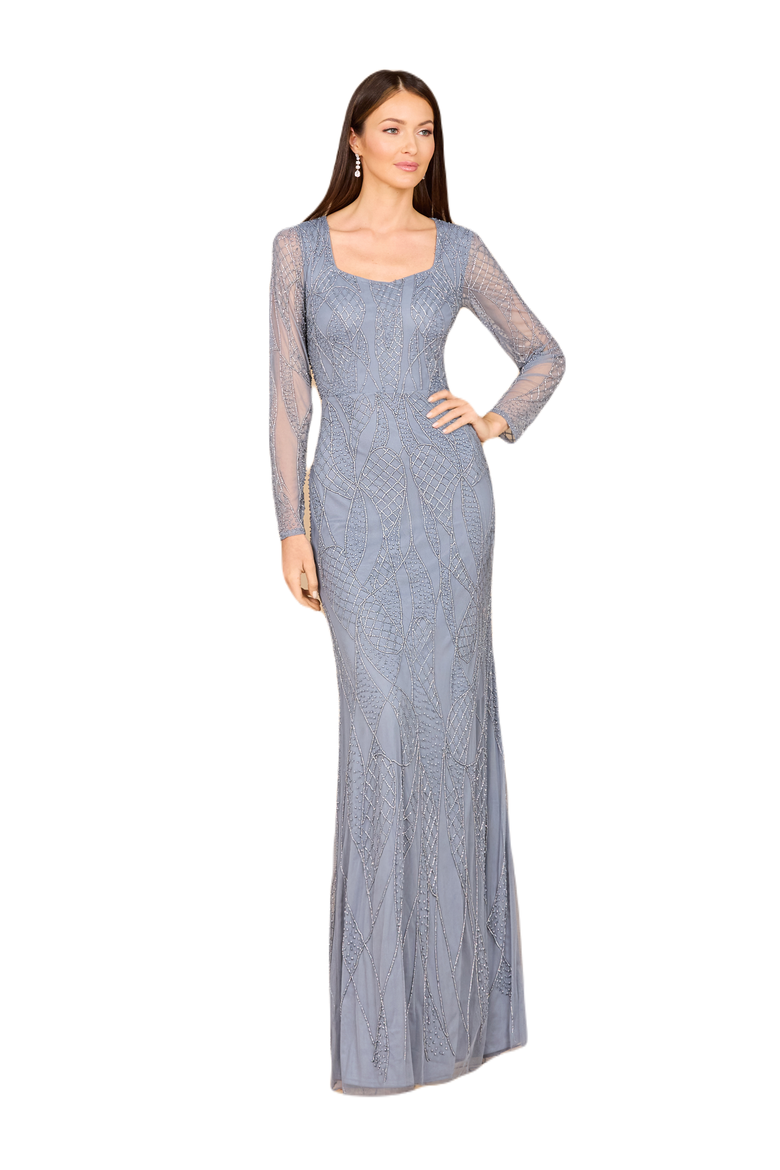 V Neck Beaded Long Sleeve Dress, Main, color, Dusty Periwinkle