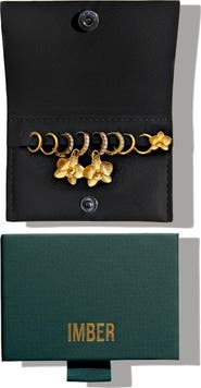 IMBER Set of 9 Orchid Hoop, Stud & Drop Earrings