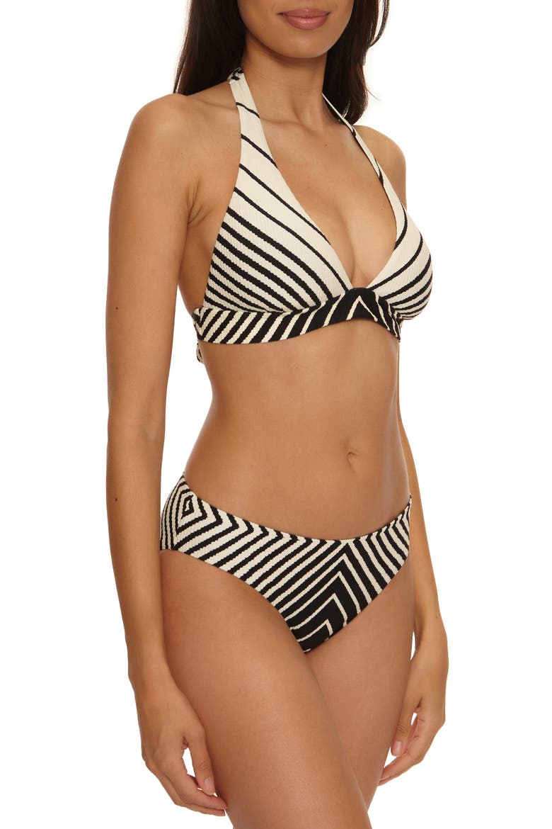 Net Stripe Halter Rib Bikini Top, Alternate, color, BLACK/ VANILLA