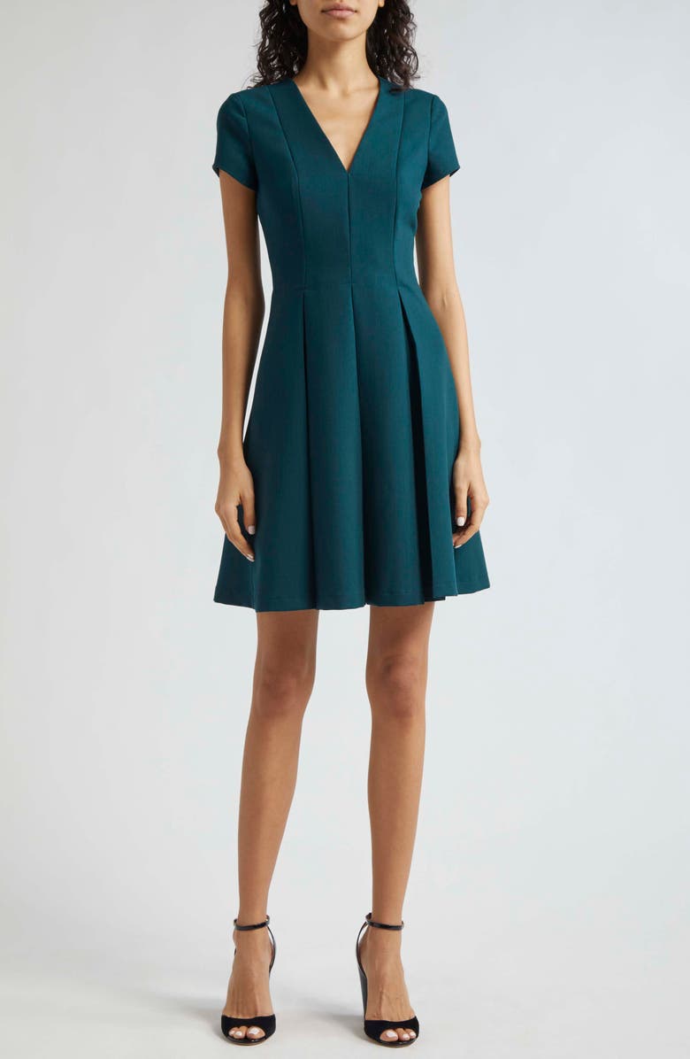 Emporio Armani Emma Short Sleeve Fit & Flare Dress, Main, color, Solid Dark Green