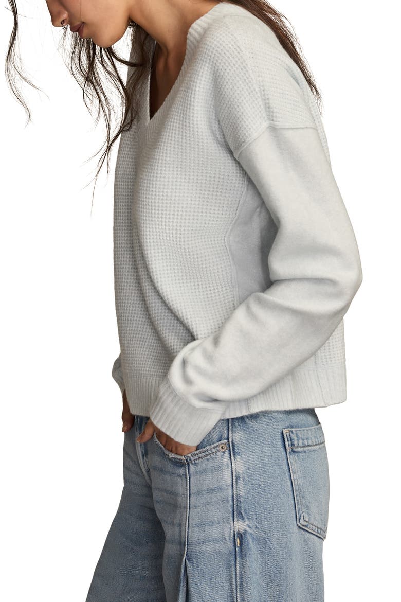 Waffle Knit V-Neck Sweater, Alternate, color, SKYWRITING