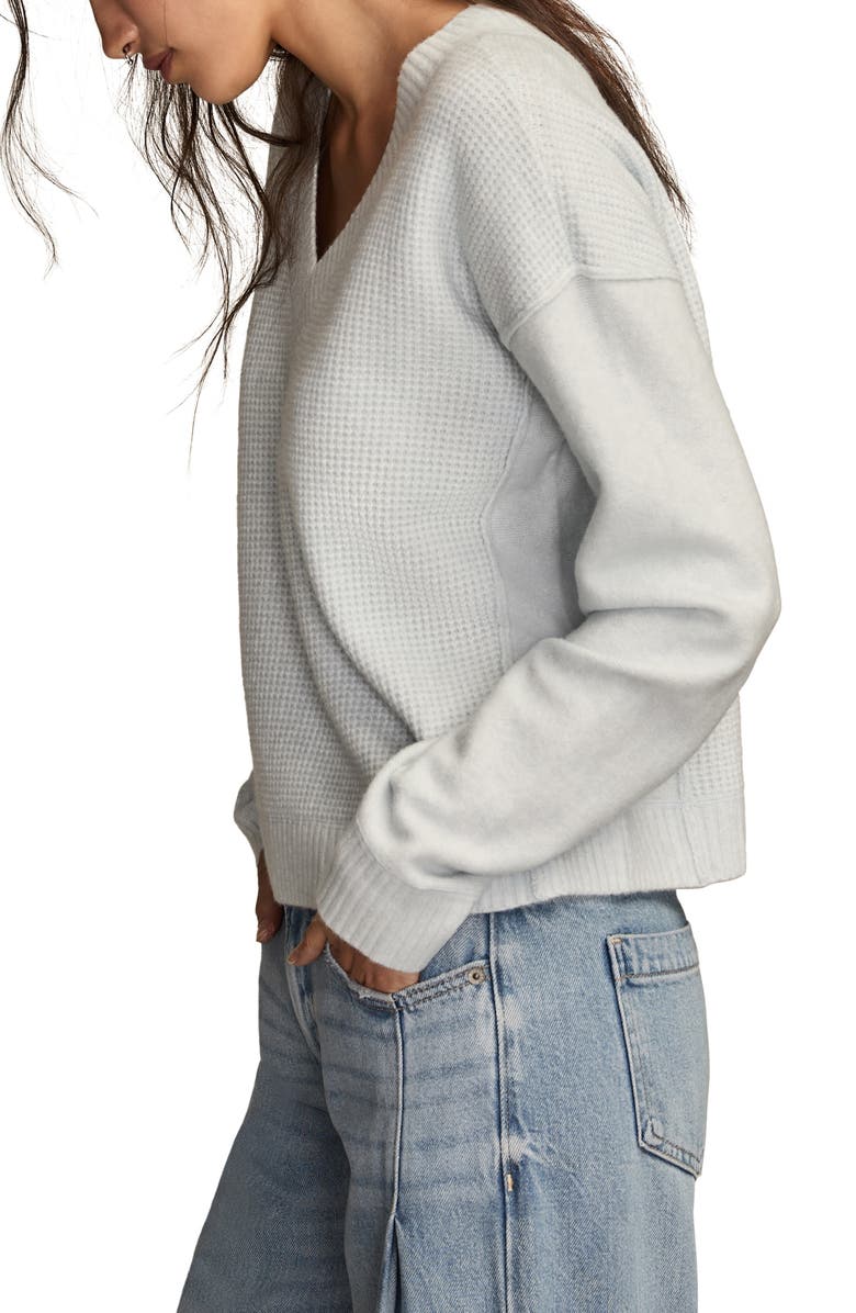 Lucky Brand Waffle Knit V-Neck Sweater, Alternate, color, Skywriting