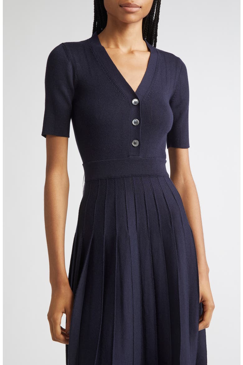 Mixed Stitch Wool & Silk Midi Dress, Alternate, color, NAVY