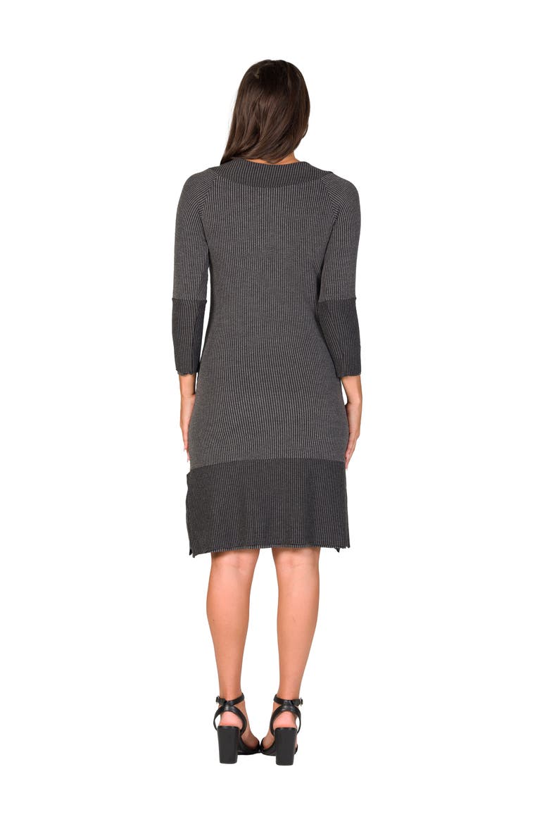 Ribbed Knit Long Sleeve Split Hem Sweater Dress, Alternate, color, Black