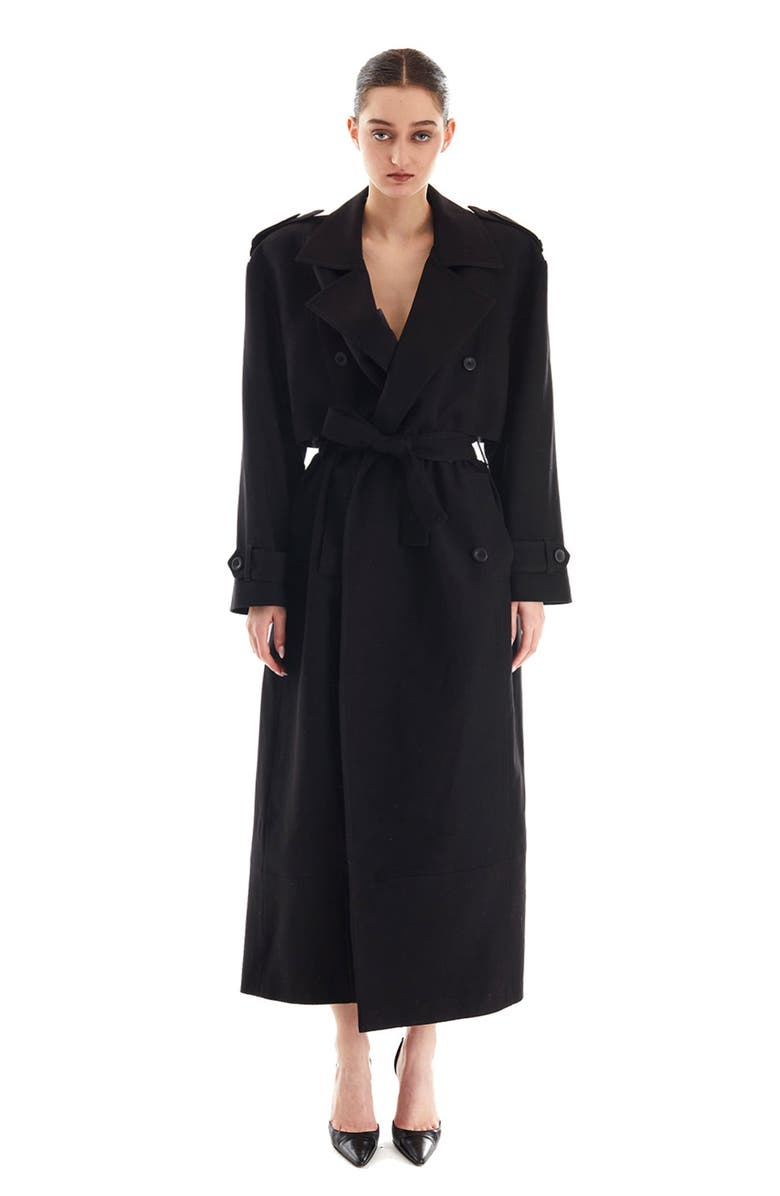 Mother of All Brooklyn Long Trench Coat, Main, color, Black