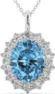 ALLUREZ Oval Blue Topaz & Diamond Halo Pendant Necklace 14k