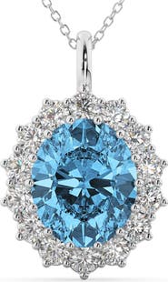 ALLUREZ Oval Blue Topaz & Diamond Halo Pendant Necklace 14k