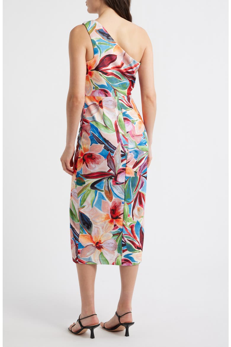 One-Shoulder Tropical Floral Midi Dress, Alternate, color, BLUE MULTI