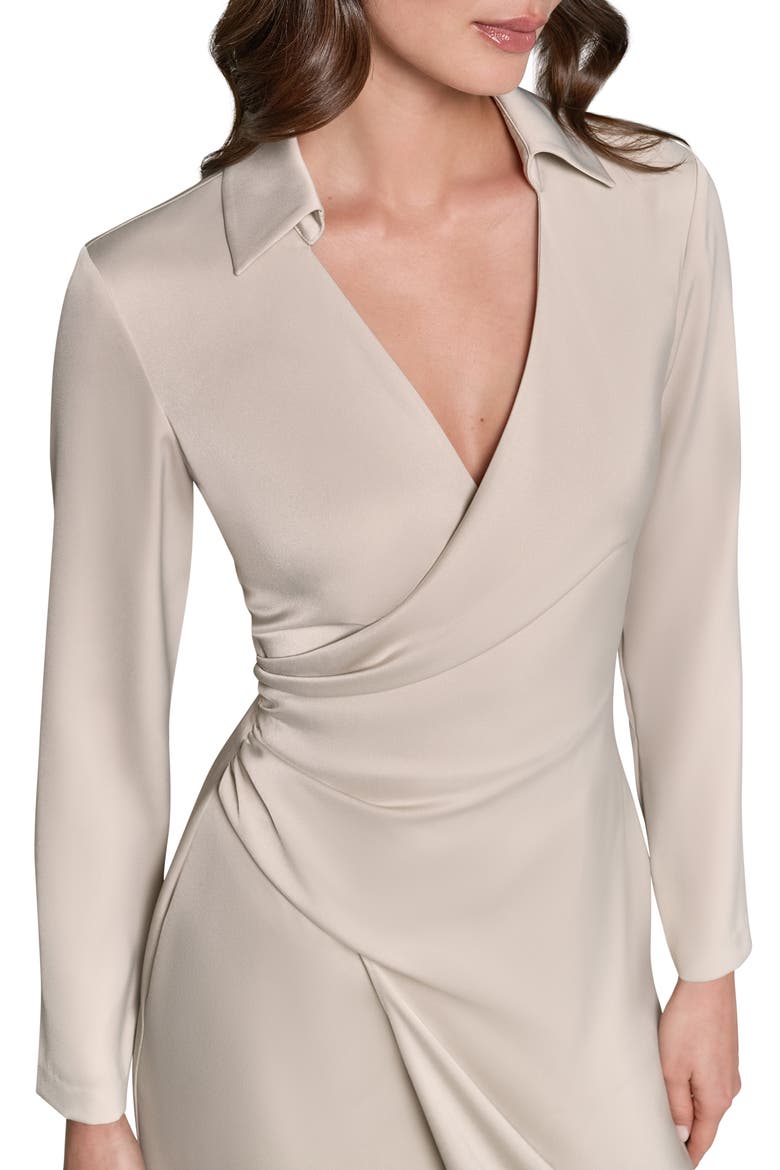 Long Sleeve Faux Wrap Satin Dress, Alternate, color, TUSCAN GRE