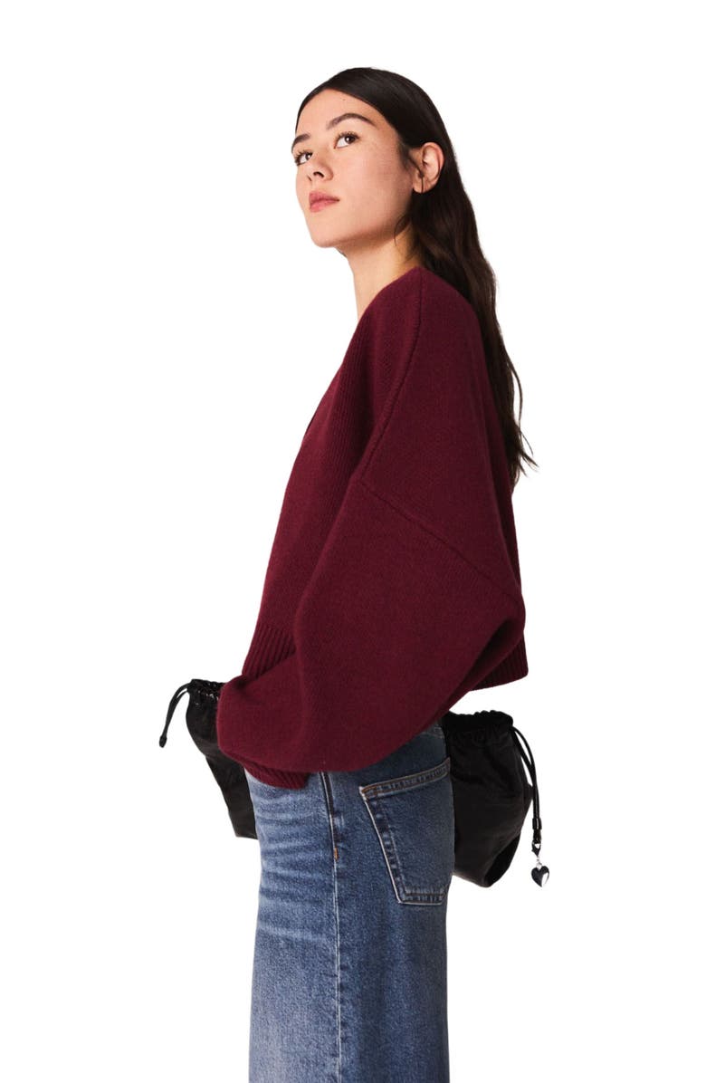 maje Cropped wool-blend cardigan, Alternate, color, Burgundy