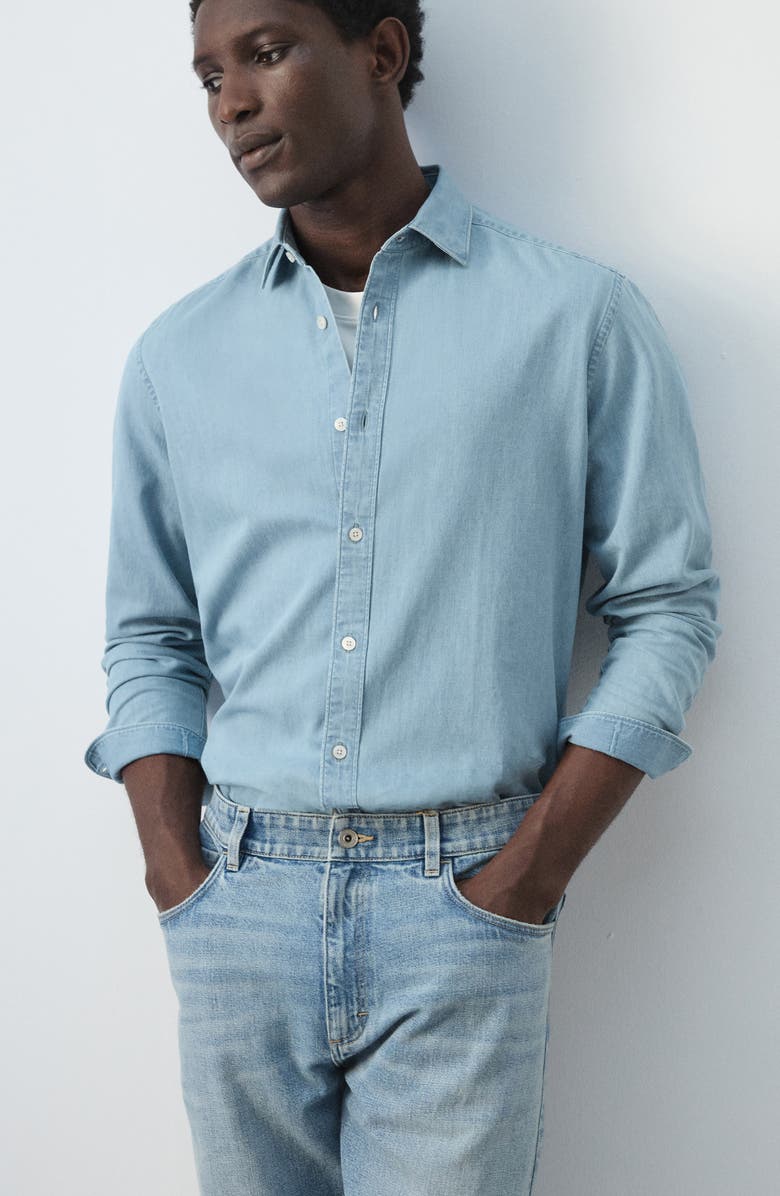 MANGO Denim Button-Up Shirt, Alternate, color, Light Blue