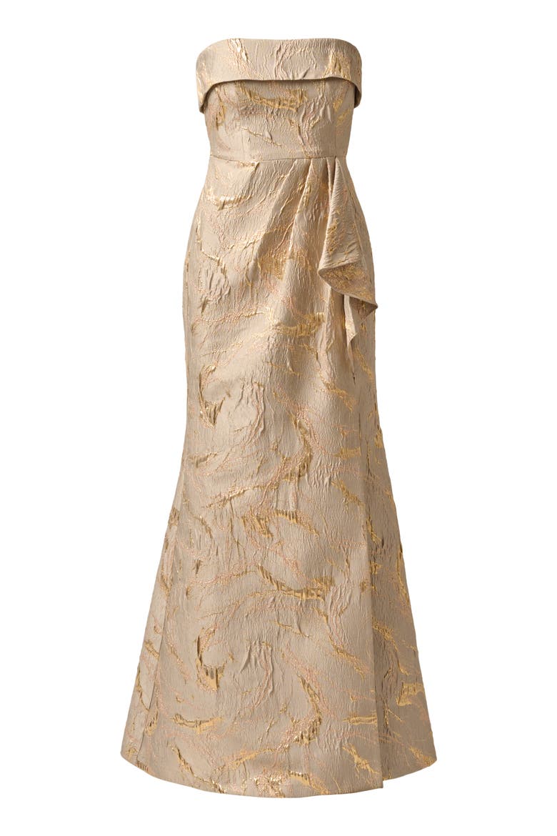Strapless Metallic Jacquard Draped Gown, Alternate, color, MINK