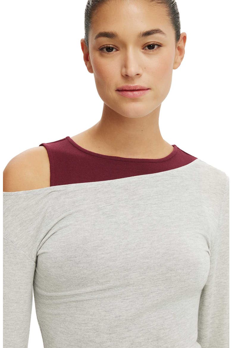 Women's Morgan Layered Long Sleeve, Alternate, color, Grey Marle Sour Cherry
