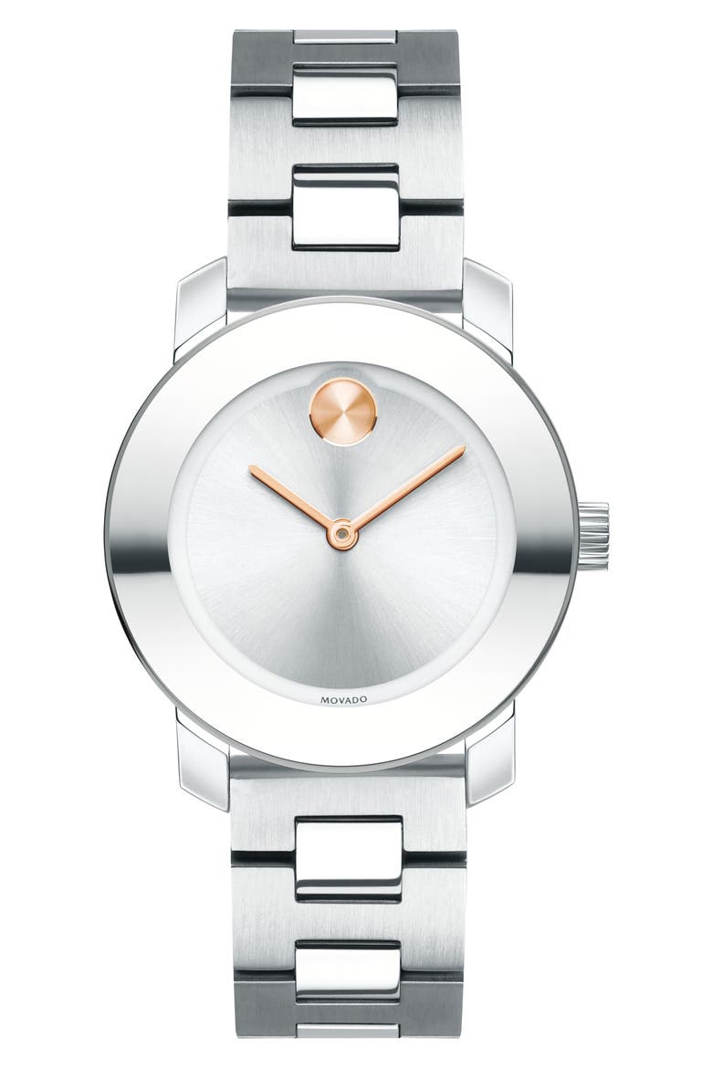 Bold Bracelet Watch, 30mm, Main, color, SILVER/ ROSE GOLD