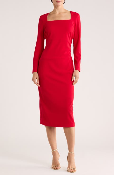 Square Neck Midi Sheath Dress