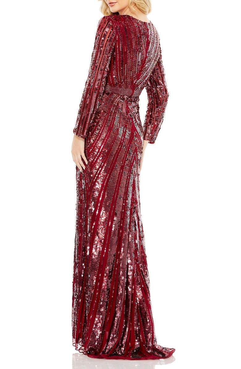 Mac Duggal Sequin Long Sleeve Wrap Front Gown, Alternate, color,