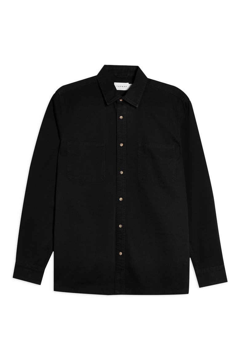 Solid Twill Button-Up Shirt, Alternate, color, BLACK