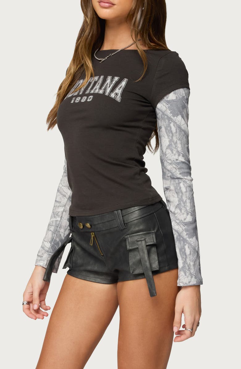 EDIKTED Montana Camo Layered Long Sleeve Graphic T-Shirt, Alternate, color, Mix