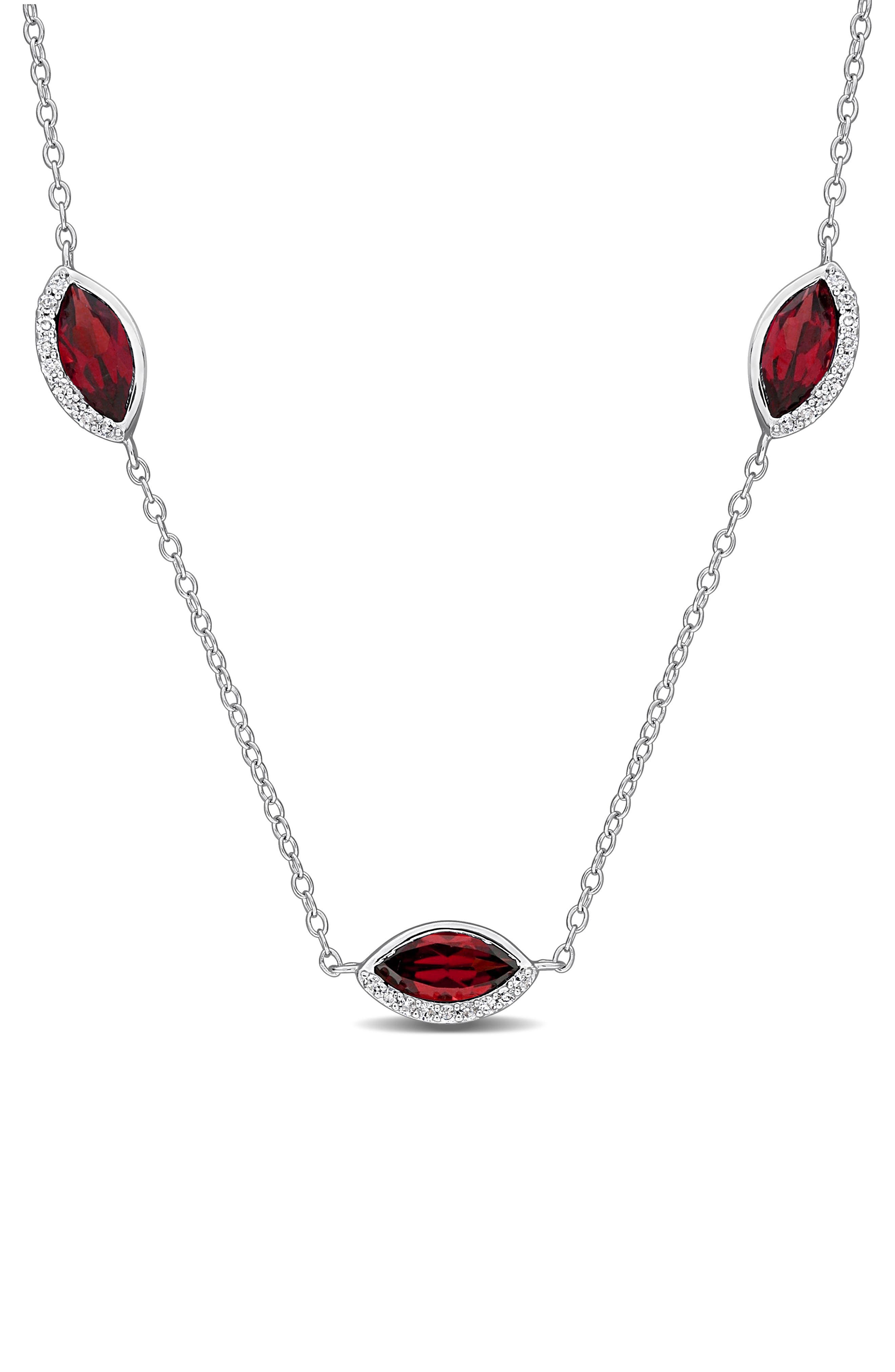 Sterling Silver Amethyst & Diamond Station Necklace