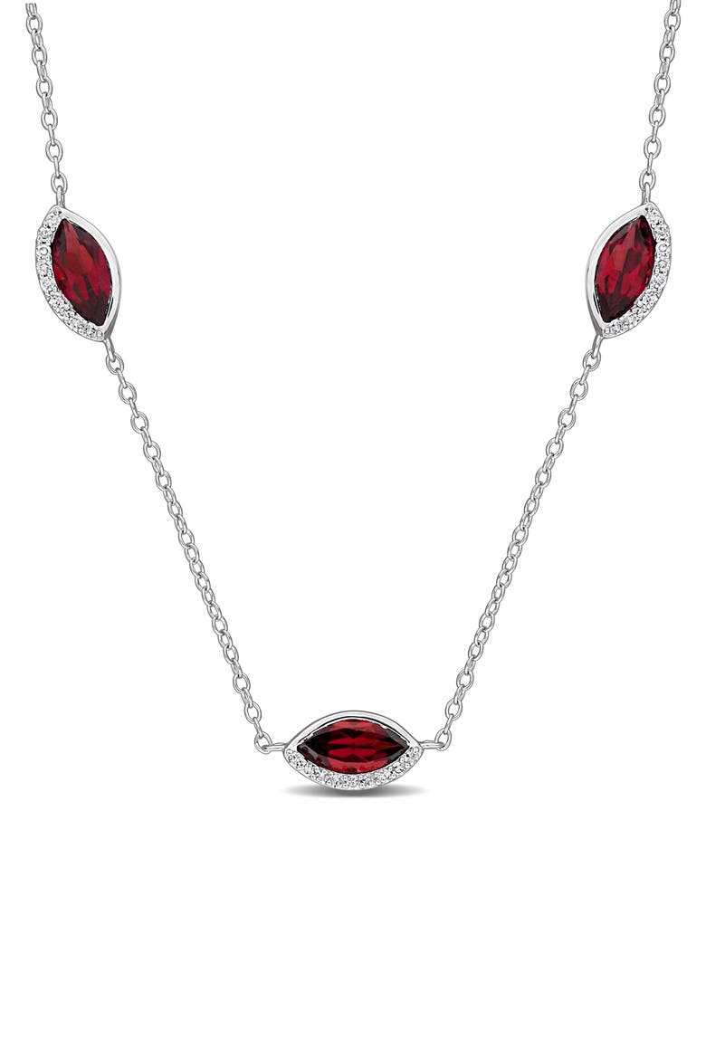 Sterling Silver Amethyst & Diamond Station Necklace, Main, color, RED