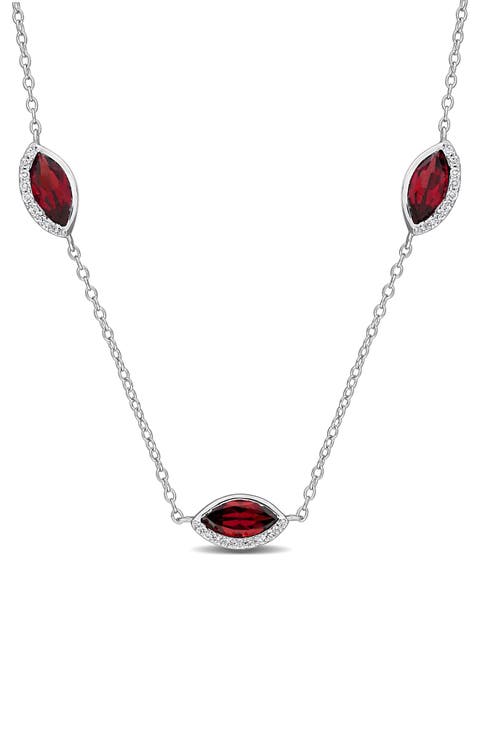 Sterling Silver Amethyst & Diamond Station Necklace
