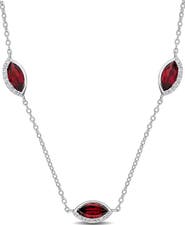 DELMAR Sterling Silver Amethyst & Diamond Station Necklace