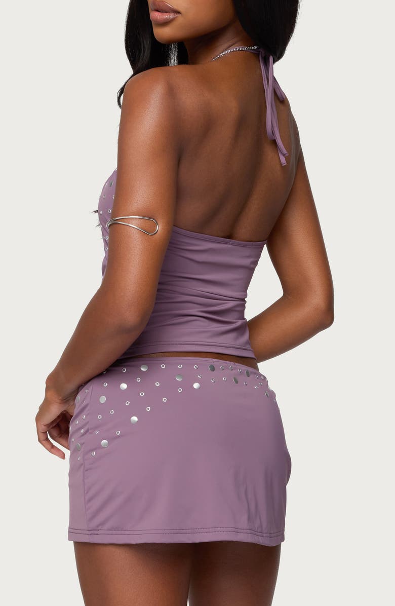 EDIKTED Luana Studded Grommet Cutout Halter Top, Alternate, color, Purple
