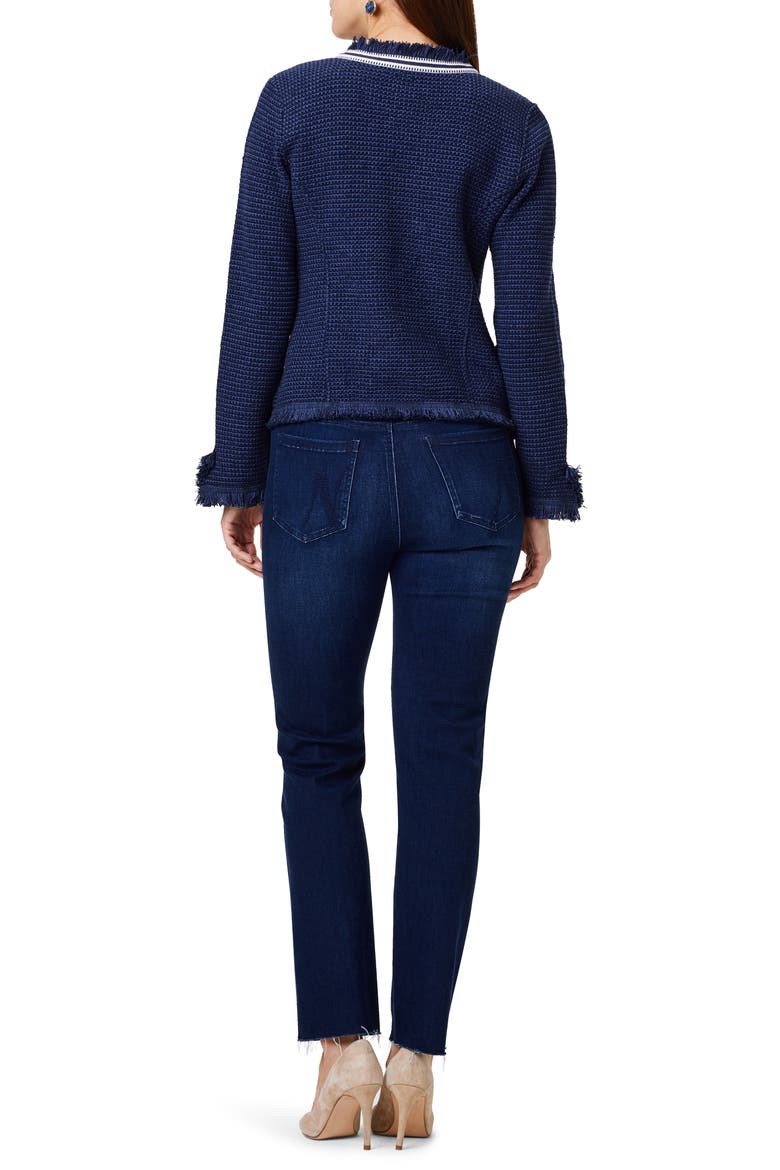 Ribbon Trim Fringe Mix Knit Jacket, Alternate, color, DARK INDIGO