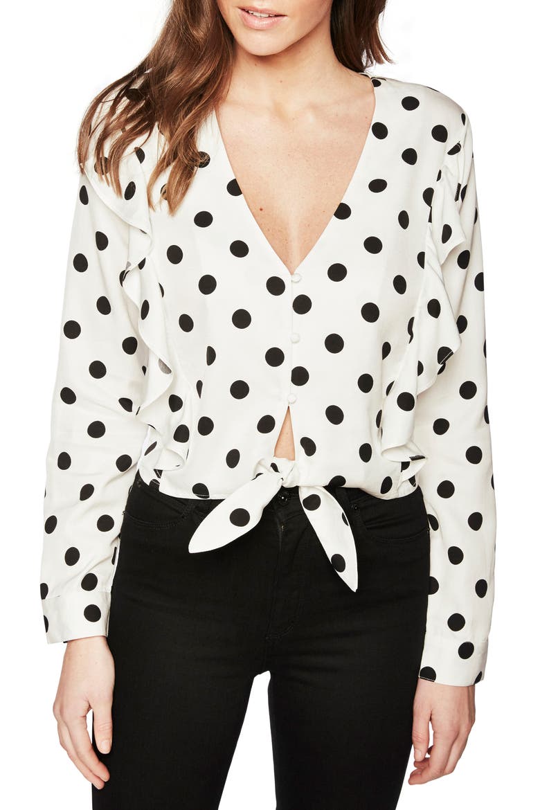 Ruffle Tie Waist Top, Main, color, SPOT