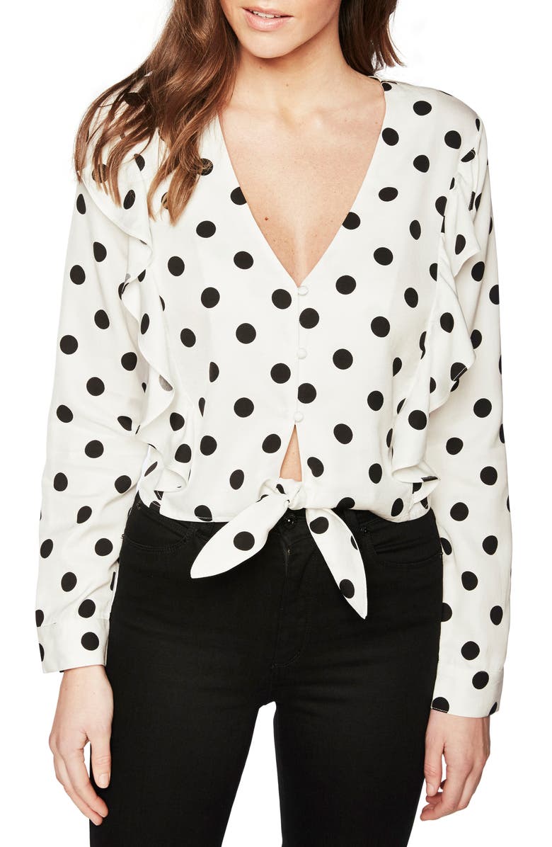 Bardot Ruffle Tie Waist Top, Main, color, 